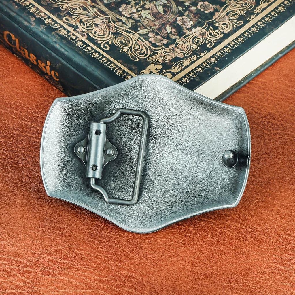 Men's Western Belt Buckle - Vintage Turquoise with Native American & Cowboy Elements