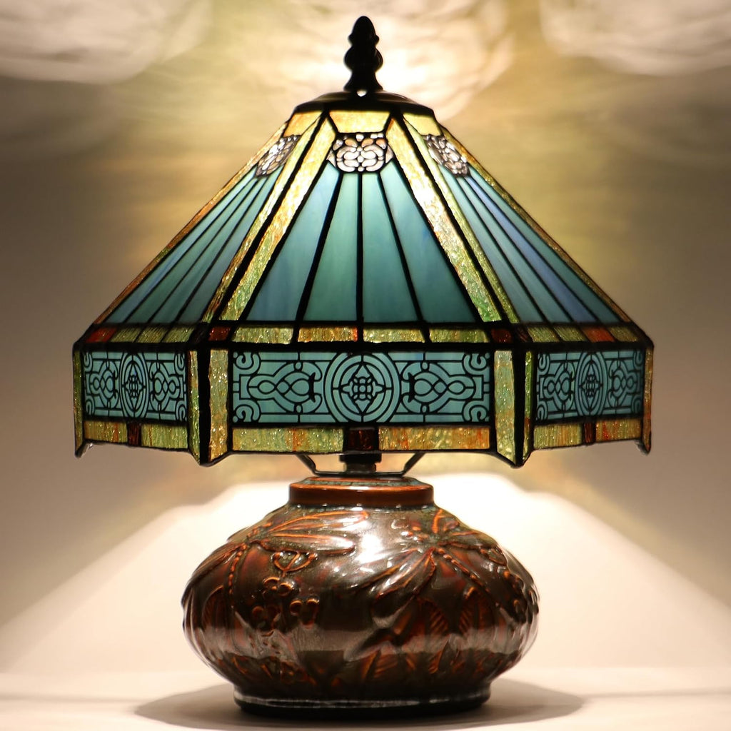 Small Tiffany Table Lamp Mini Mushroom Stained Glass Lamp Memory Sympathy lamp 10X11 Inch (Hexagon Mission Style)