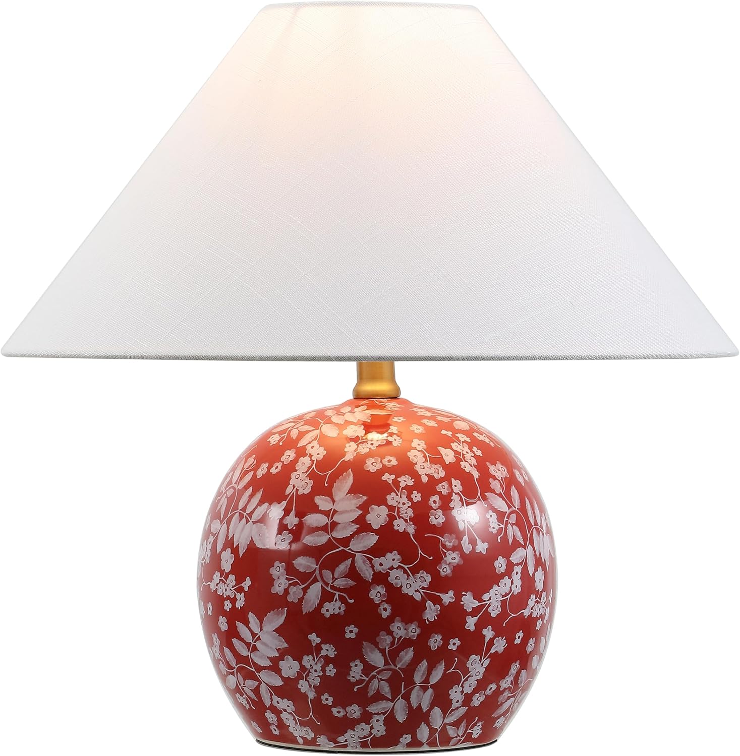 JONATHAN Y 17.25' Red/White Modern Cottage Floral Ceramic Globe Table Lamp for Bedroom, White Linen Shade, LED Bulb Included, French Country Home Decor (JYL5508B)