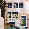 TOOTANN Custom Baby Crib Bedding Set, 5 Pcs Personalized Name Baby Crib Sheets for Kid Toddler Infant, Dark Blue Cartoon Dinosaurs Nursery Bedding Set