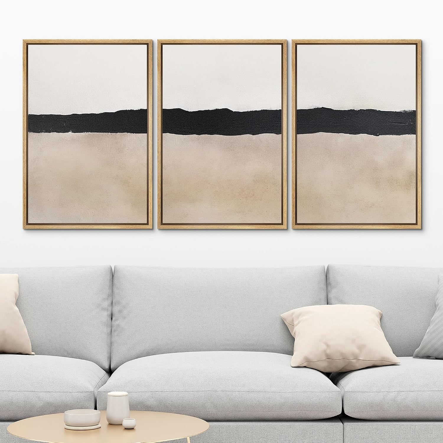 MUDECOR Framed Wall Art Print Set Minimalist Abstract Black Horizontal Brushstroke Illustrations Modern Art Boho Decorative Colorful Chic for Living Room, Bedroom, Office - 24'x36'x3 Natural