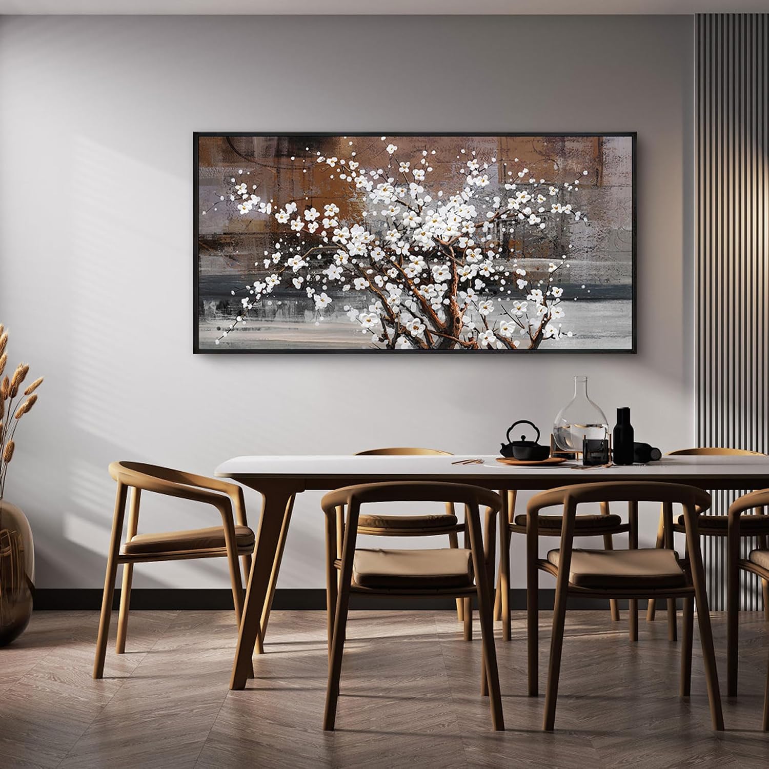 KLAKLA Wall Art for Living Room - Black Framed Wall Decor - Large Size Natural Botanical Plum - Wooden Framed Abstract Brown Picture Artwork for Bedroom Office