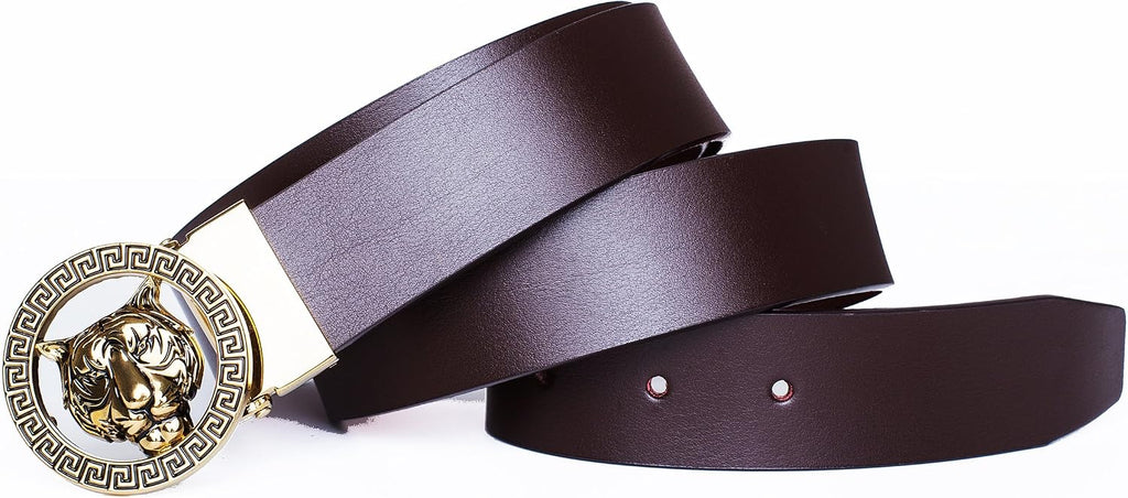 35 mm Luxury Genuine Leather Men's Belt Gold/Silver Tiger Buckle Classic Dress Casual Reversible Gift