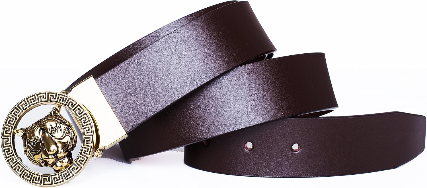 35 mm Luxury Genuine Leather Men's Belt Gold/Silver Tiger Buckle Classic Dress Casual Reversible Gift