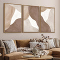 Minimalist Abstract Boho Wall Art - Natural Framed Abstract Canvas Picture Canyon Painting Cliff Artwork Modern Geometric Canvas Prints for Home Office Wall Decor 32' x 48' * 3 Tan Brown Beige