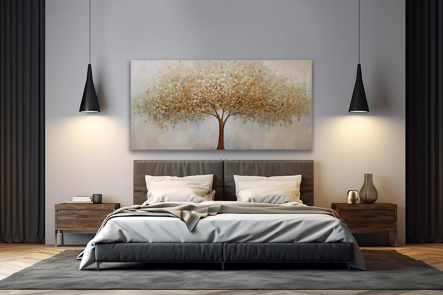 VHMING Wall Art Abstract Gold Tree of Life Modern Artwork Canvas Painting Textured Tree Pictures Wall Decor for Living Room Bedroom Dining Room Home Office Decor 29'x58' Ready to Hang