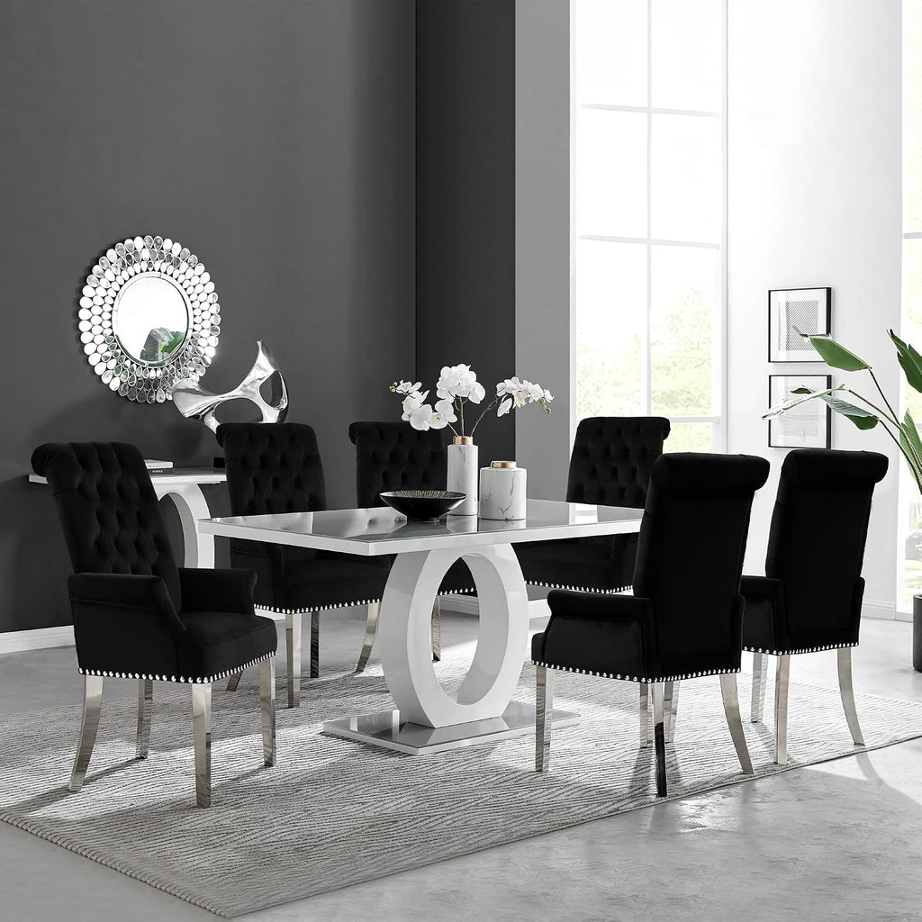 LOULENS Luxurious Velvet Dining Chairs, Modern Upholstered Tufted Dining Room Chairs, Armrests Dining Chairs with Stainless Steel Leg, Black