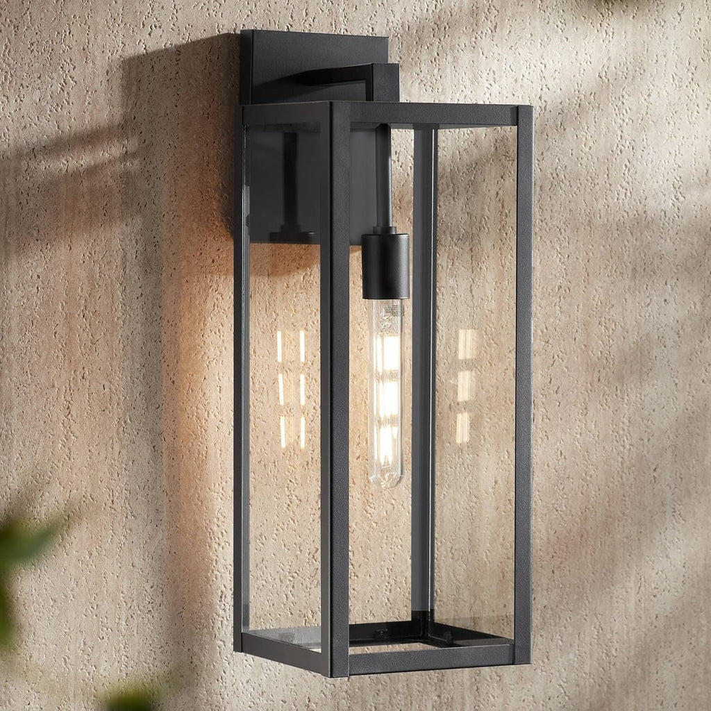 John Timberland Titan Modern Industrial Outdoor Wall Light Fixture Mystic Black Metal 20' Clear Glass Damp Rated for Exterior House Porch Patio Outside Deck Garage Yard Front Door Garden Home