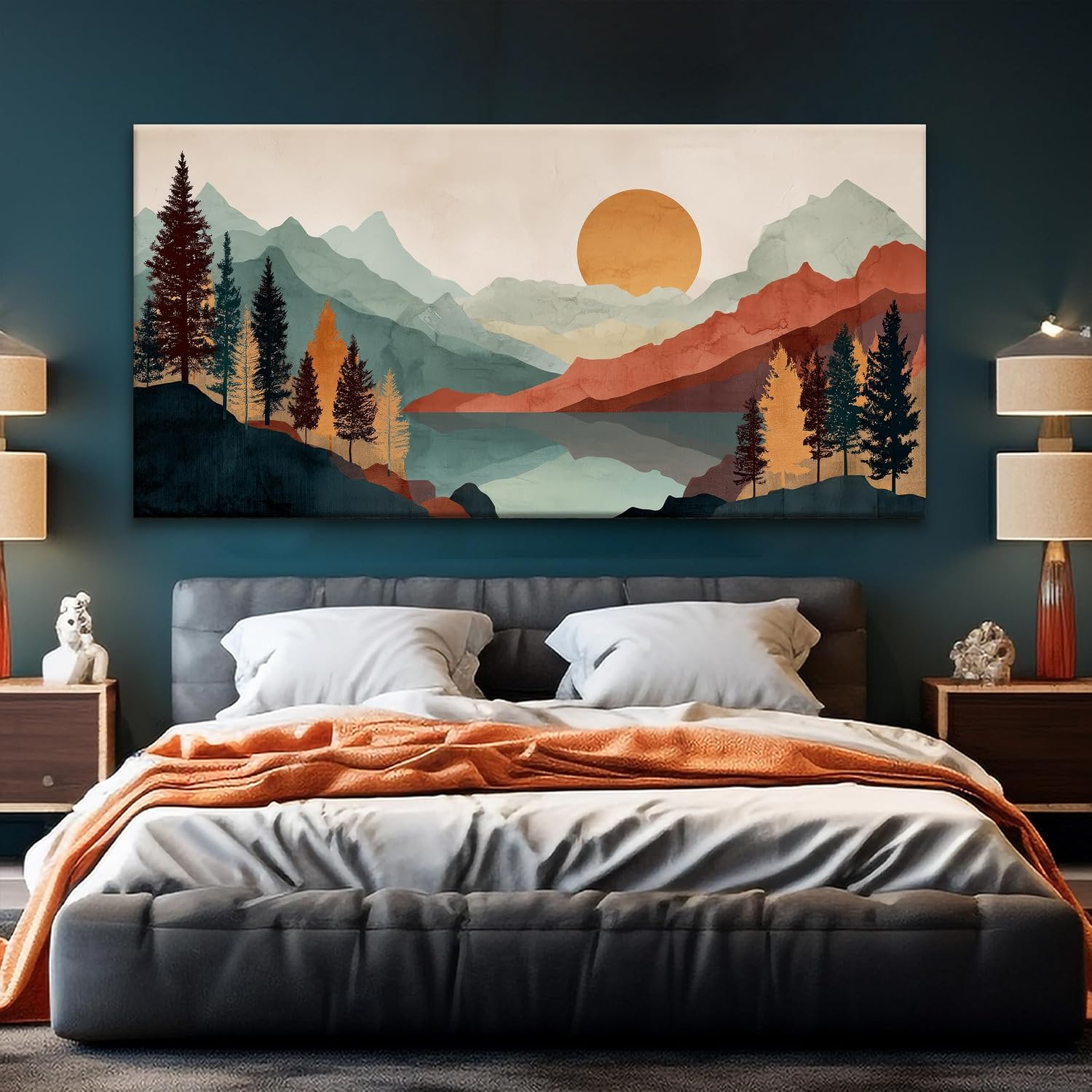 Tsomzxng Large Abstract Boho Wall Art For Living Room Canvas Art Wall Decor Artwork Mountain Forest Landscapes Abstract Art Colorful Wall Art Painting Prints Home Wall Decor 29'×58'