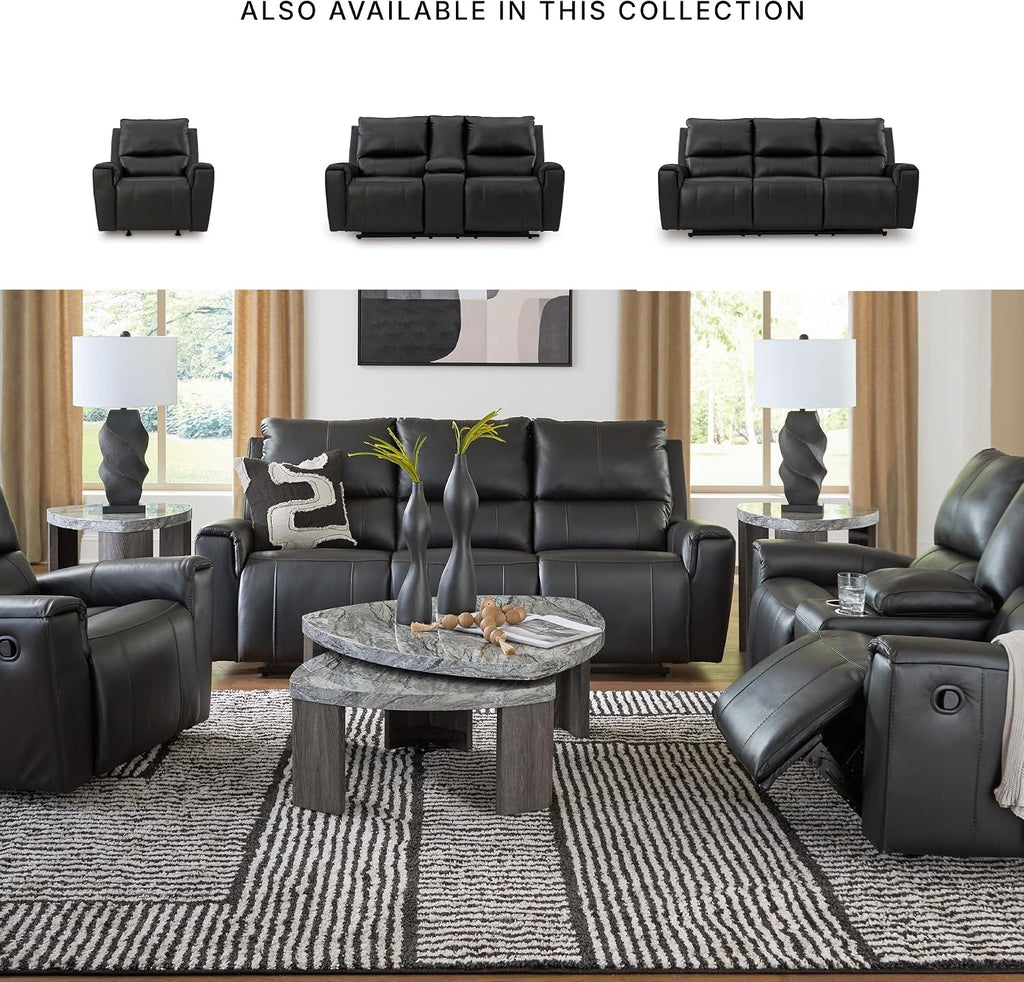 Signature Design by Ashley Glassmere Contemporary Dual-Sided Leather Match Reclining Sofa with Position Lock, Black