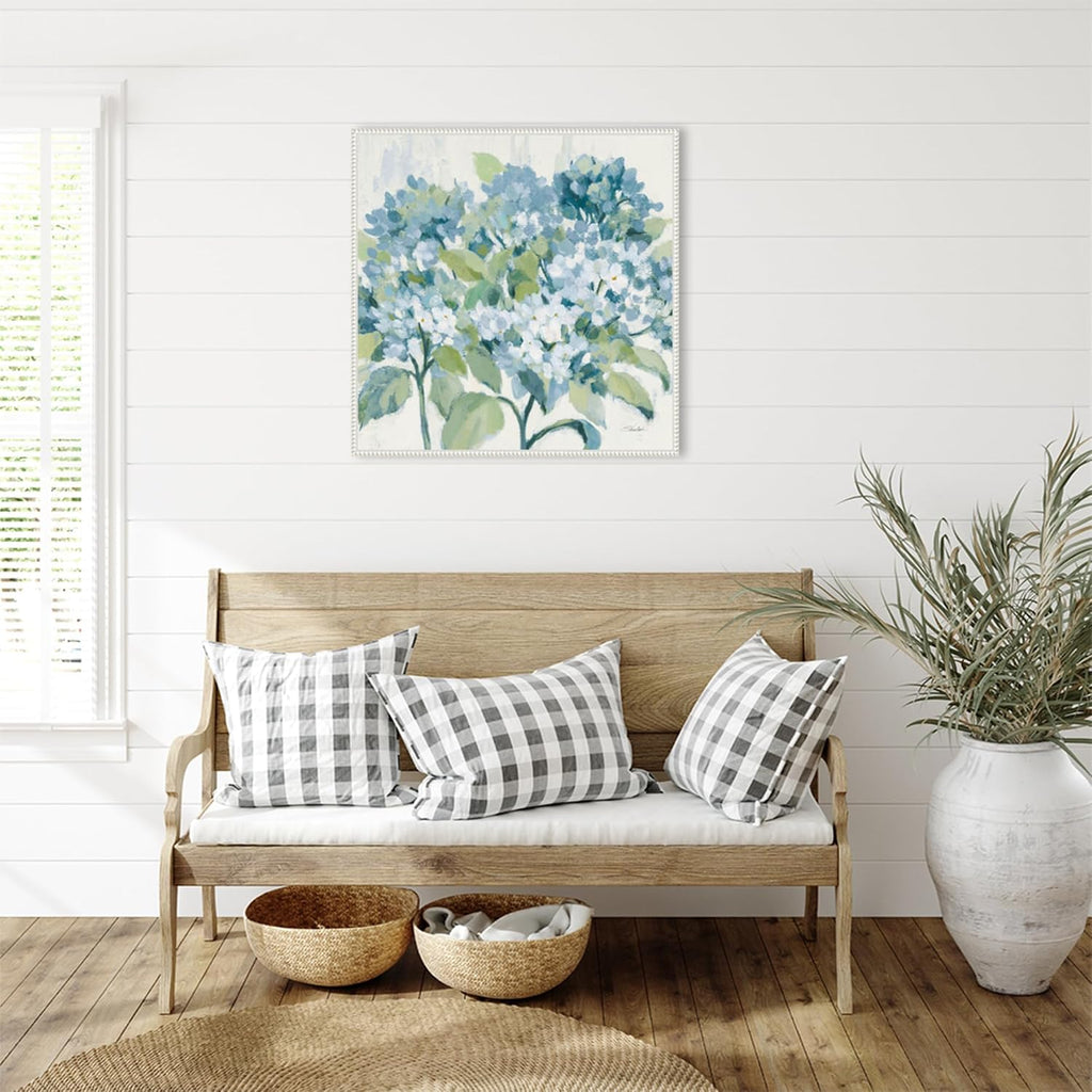 Amanti Art Framed Canvas Wall Art 30x30 Romantic Hydrangeas Blue by Silvia Vassileva, Framed Wall Art Canvas, Flowers Artwork, Traditional Decor, Large Poster Painting for Living Room, Bedroom,