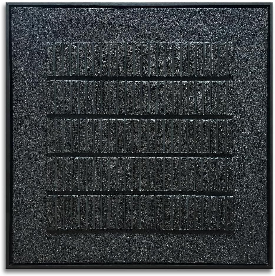 Slyart Black Textured Wall Art, Handmade Contemporary Art 3D Relief Painting, Minimalist Abstract Canvas Wall Art 24x24 Inch