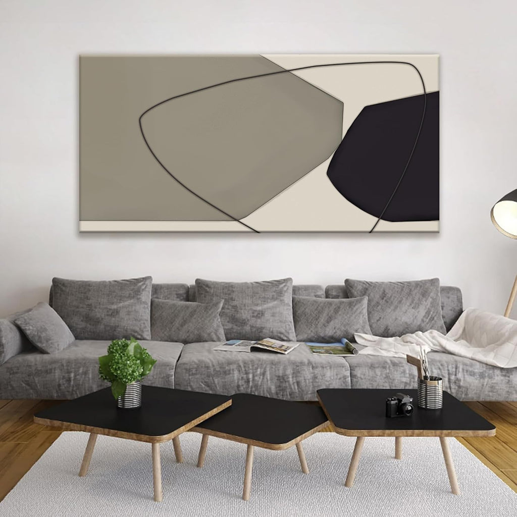 Large Abstract Wall Art Black And Grey White Wall Art Geometric Color Block Line Painting Artwork Canvas Art Wall Decor Simple Picture Artwork For Living Room Bedroom Office Home Artwork 29'X 58'