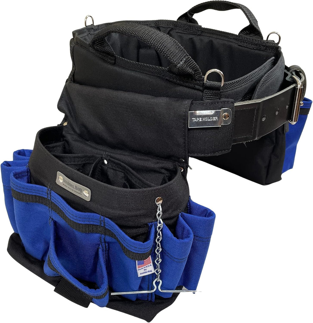 BOULDER BAG Ultimate Electrician's MAX Combo with Comfort Back Support Tool Belt, Leather Belt Buckle, Heavy Duty Work Belt, Blue, (Small 24-27 Inch Waist), Tool Belt Made in USA