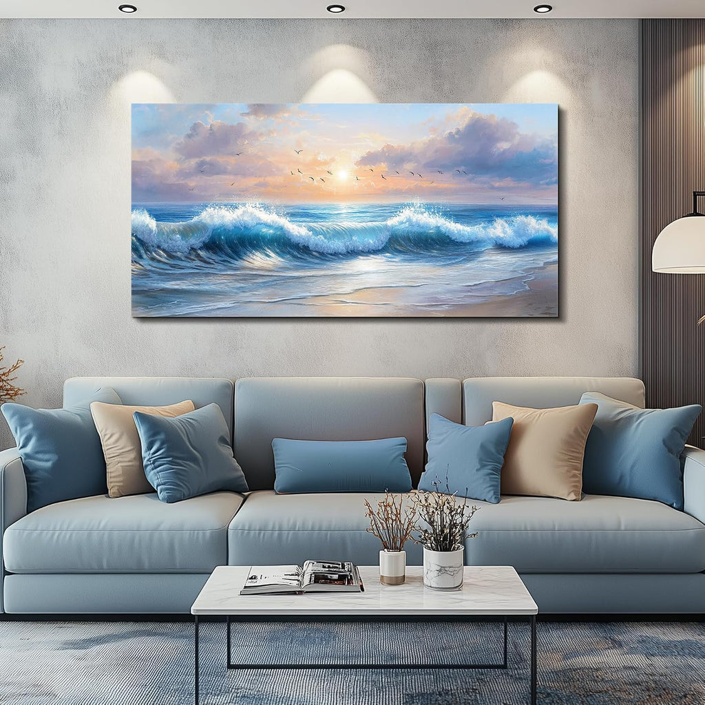 XIGUANGART Large Wall Art for Living Room, Ocean Sunset Landscape Canvas Wall Art Prints, Nature Coastal Wall Decor Beach Prints Paintings, Picture for Bedroom Dining Room Office Wall Decor, 30' x 60'