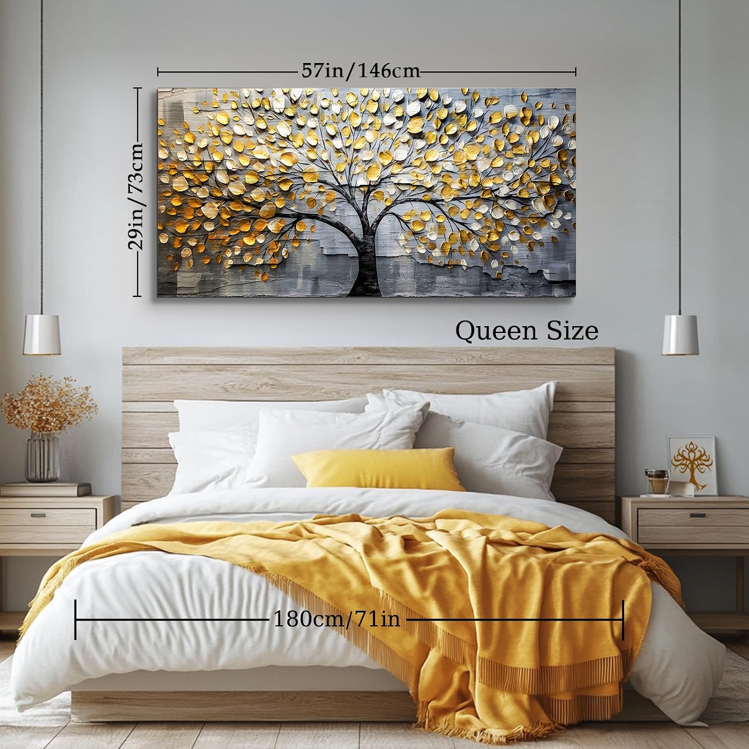crmotu Tree of Life Large Wall Art for Living Room, Golden Tree Neutral Abstract Canvas Painting Art Prints, Nature Plant Modern Pictures Wall Decor for Bedroom Bathroom Dining Room Office 29'X57'