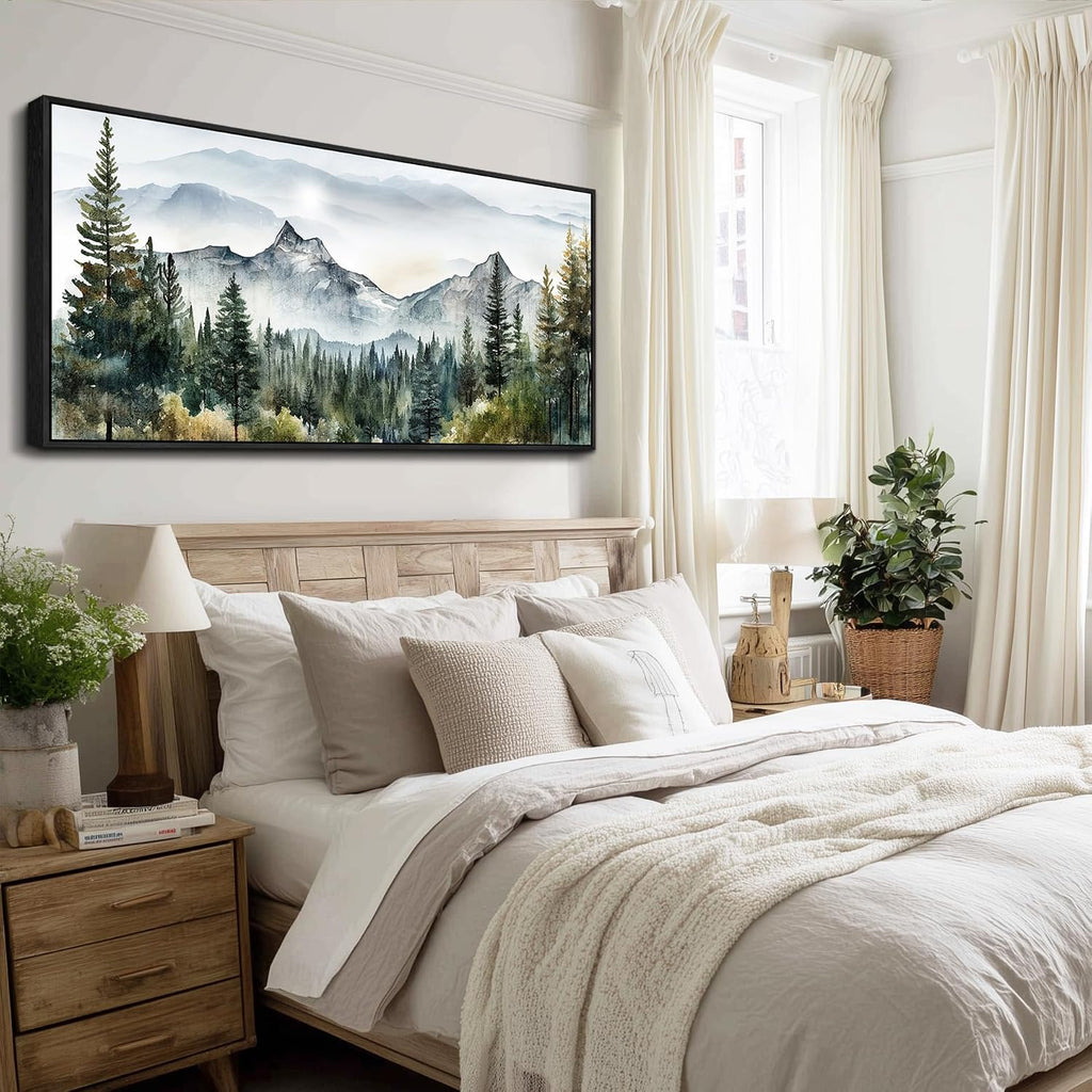 Wapluam Canvas Wall Art For Living Room, Large Framed Wall Decor For Bedroom Modern Office Wall Decorations Forest Landscape Paintings Farmhouse Mountain Pictures Artwork Room Home Aesthetic 32x72