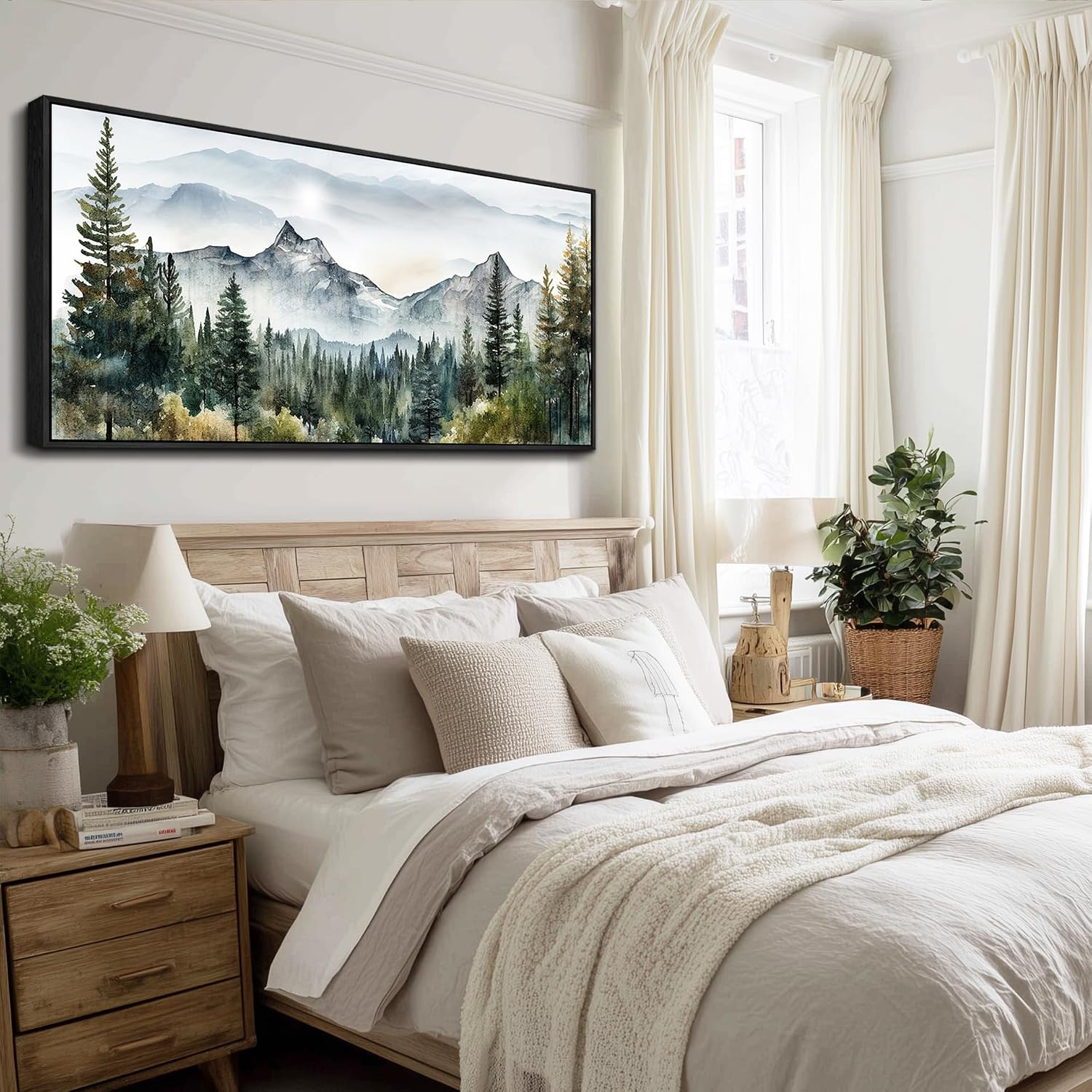 Wapluam Canvas Wall Art For Living Room, Large Framed Wall Decor For Bedroom Modern Office Wall Decorations Forest Landscape Paintings Farmhouse Mountain Pictures Artwork Room Home Aesthetic 32x72