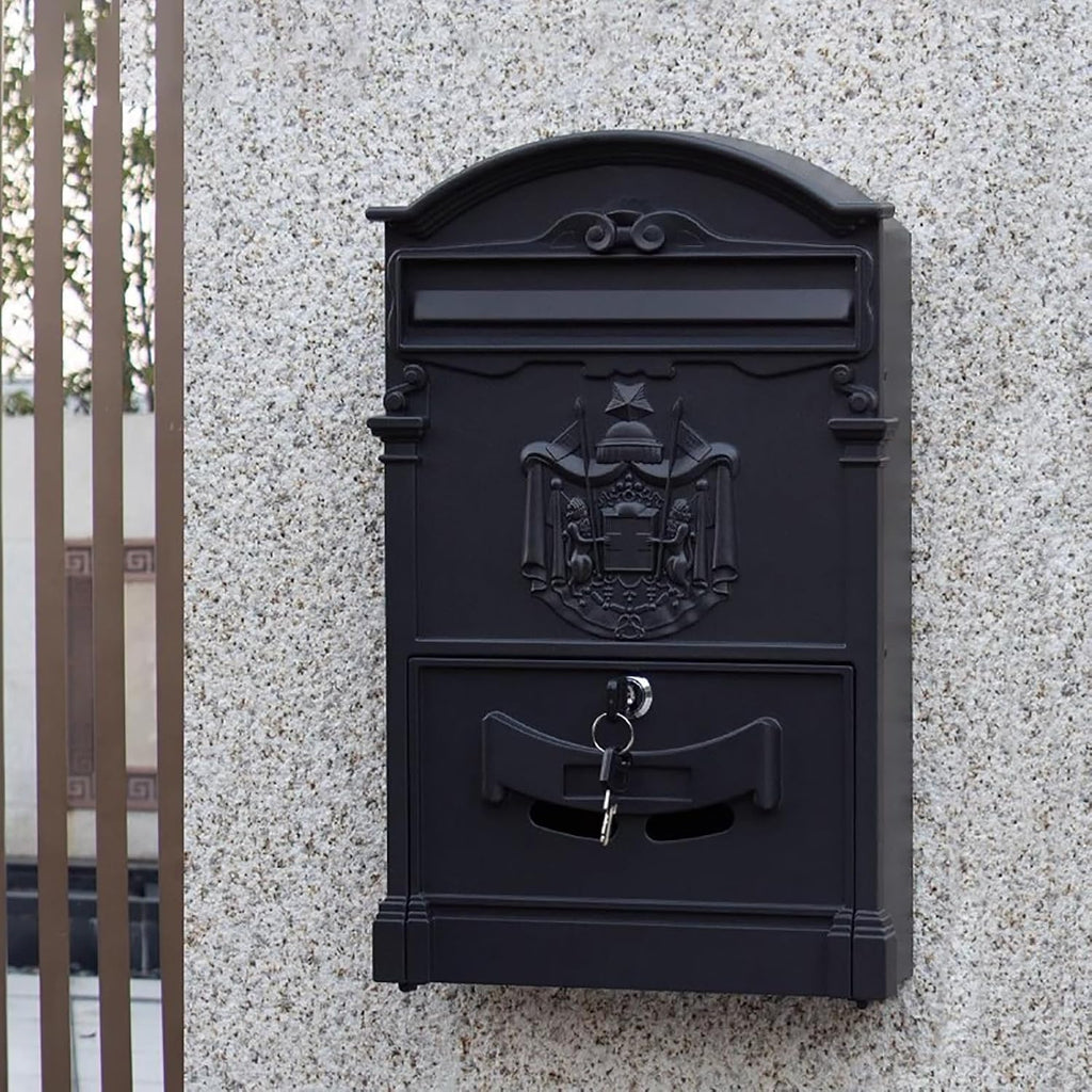 Mailboxes for Outside, Wall Mount Locking Mailbox, Vintage Large Capacity Mail Box, Security Mail Letter Metal Mailbox, for Outside(Black)