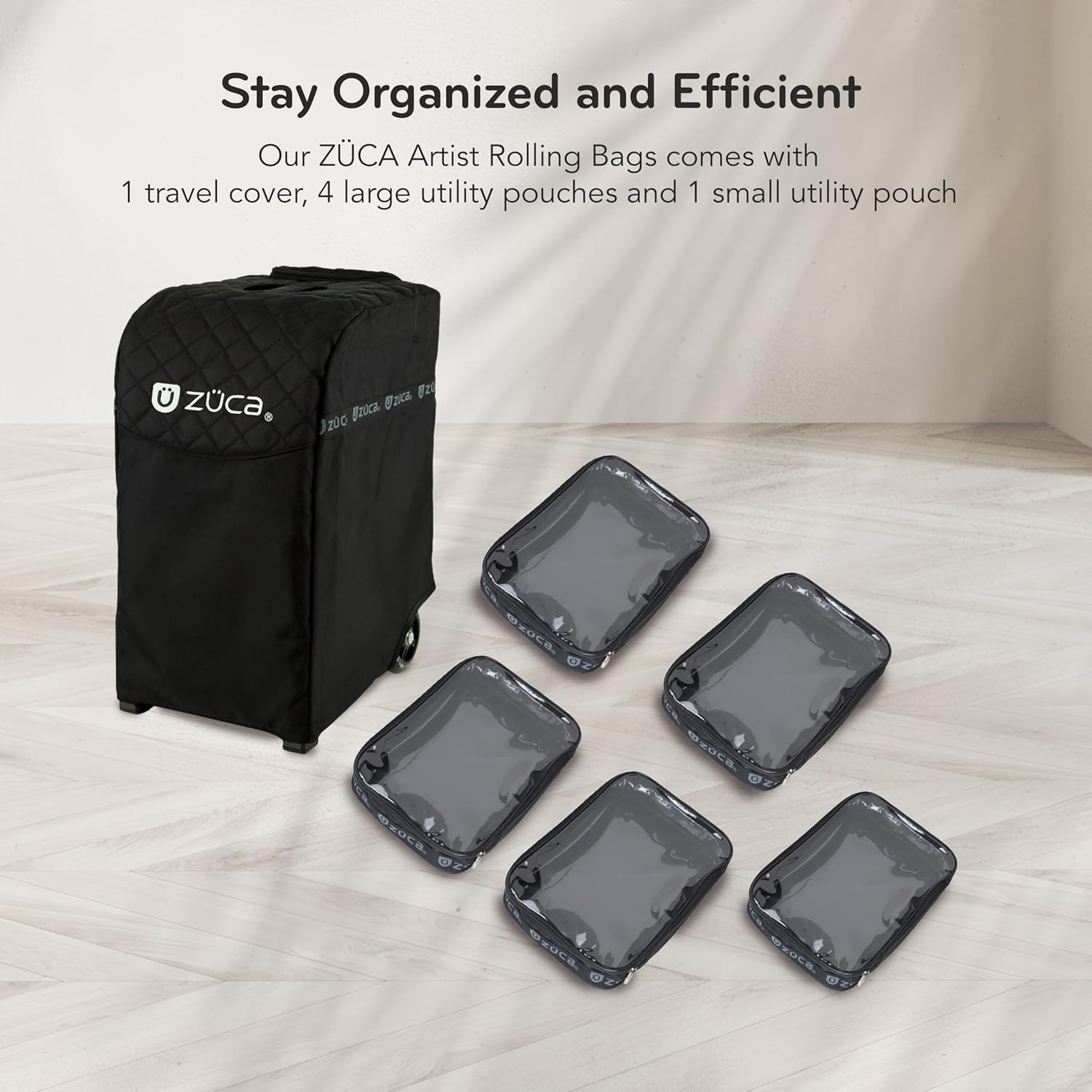 ZUCA Travel Cases for Artists & Professionals - Makeup Case with 4 Vinyl Utility Pouches, Travel Cover, 41' Telescoping Handle, Rolling Wheels & Sturdy Aluminum Frame for Makeup Artists and Creatives