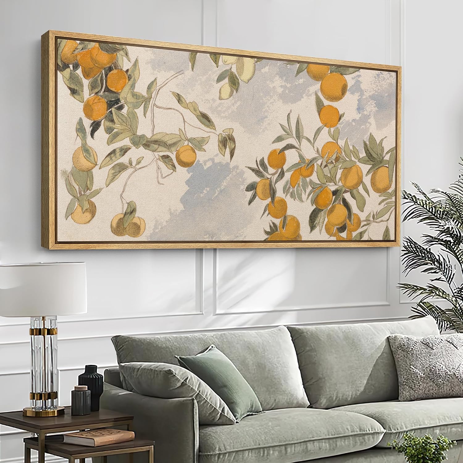 SIGNFORD Extra Large Framed Canvas Print Wall Art Vintage Citrus Botanical Rustic Orange Orchard Illustrations Modern Art Relax/Calm Warm for Living Room, Bedroom, Office - 60'x30'
