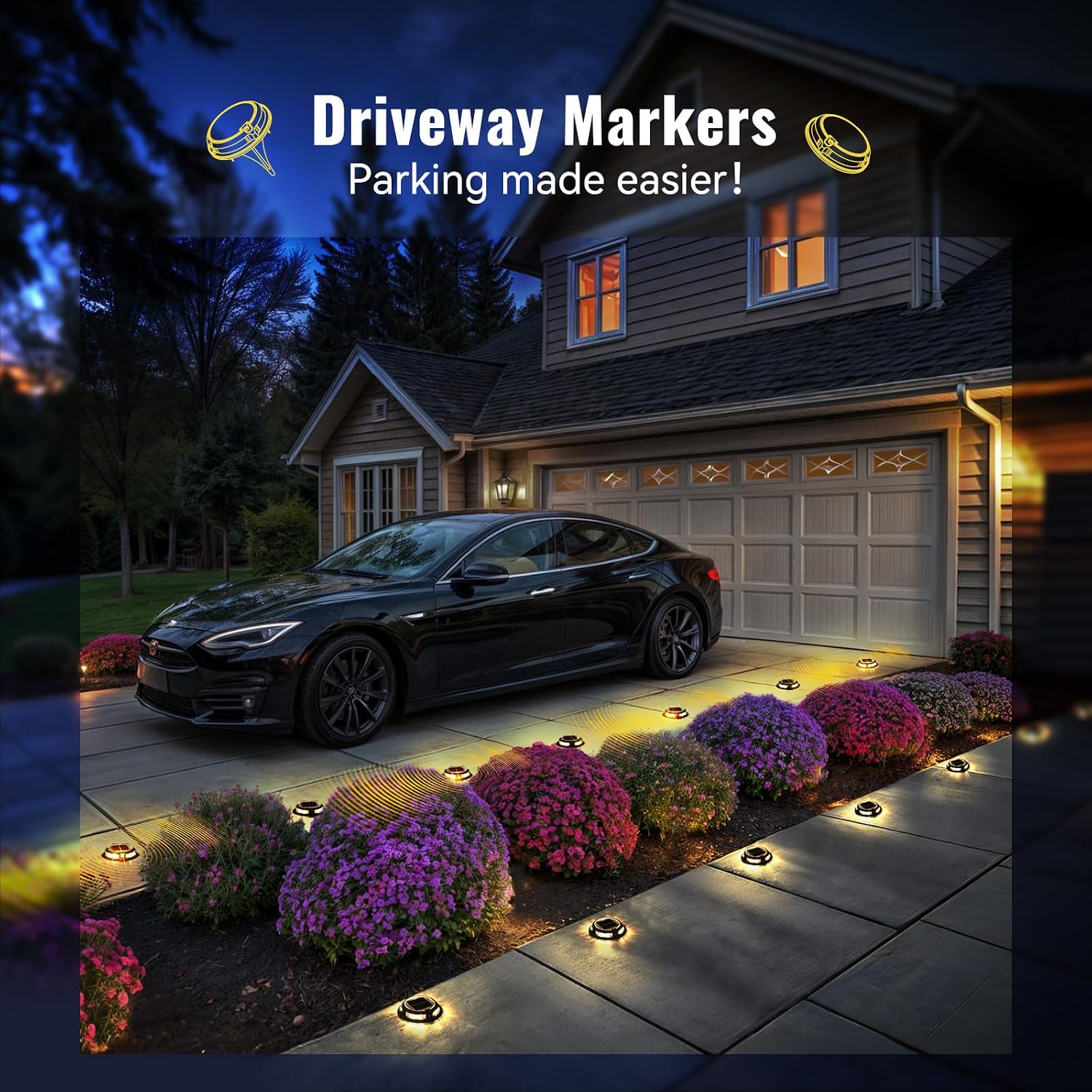 Solar Driveway Lights Outdoor 16 Pack, RGB Colors Solar Deck Dock Lights Outdoor Waterproof IP68, 3 Dynamic Light Modes Driveway Marker for Warning Stair, Boat Dock, Step, Walkway, Patio Decor