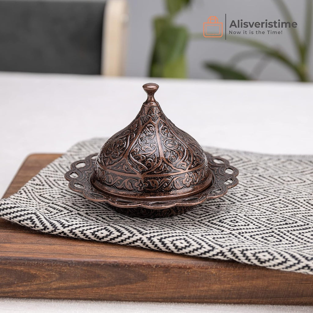 Alisveristime Handmade Turkish Tea Water Zamzam Serving Set Glasses Saucer, Tray and Spoon (Copper)