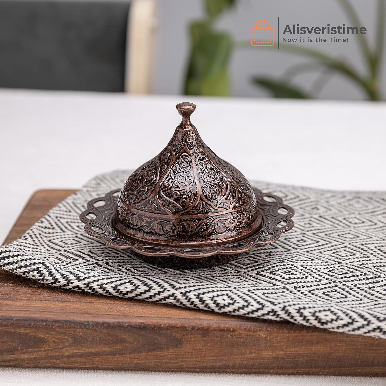 Alisveristime Handmade Turkish Tea Water Zamzam Serving Set Glasses Saucer, Tray and Spoon (Copper)