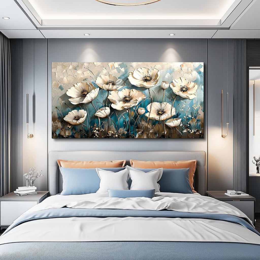 KELIYUAN Large Wall Decoration Canvas Painting Wall Art For Living Room Dining Room Mural White Flowers Picture Artwork Print For Kitchen Room Bedroom Bathroom Home Decoration Aesthetics 30x60 In