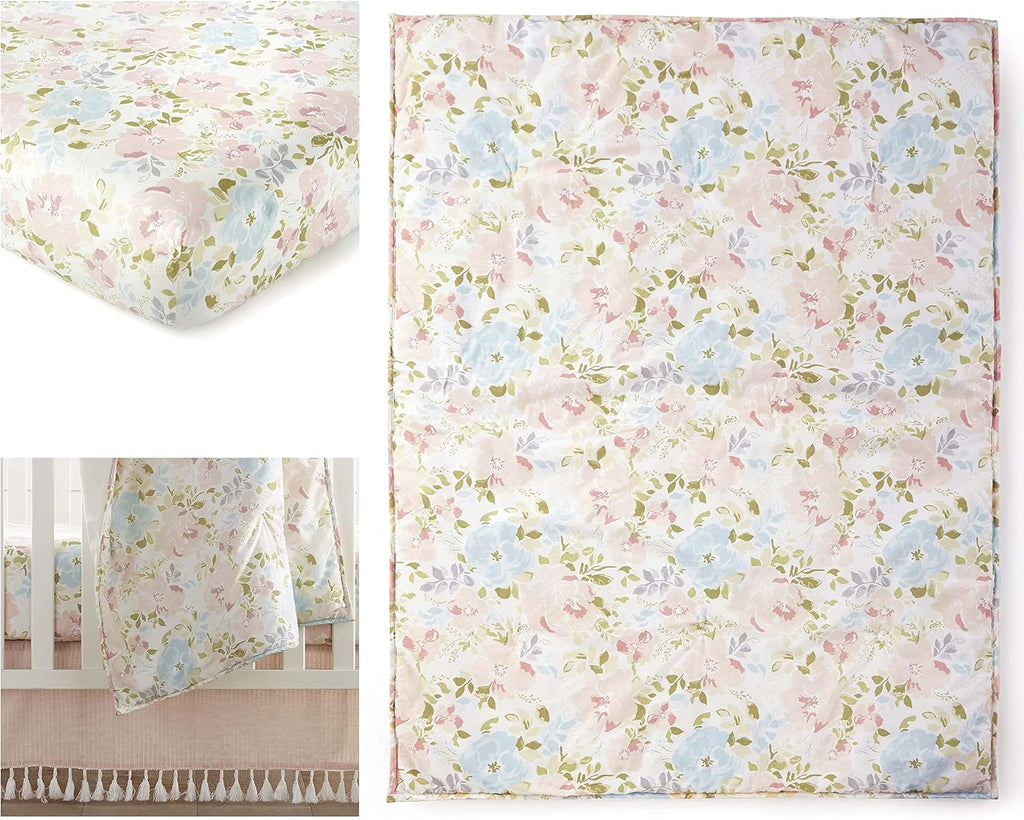 Levtex Baby Nest & Nod Amelia 3pc Bedding Set, Cotton, Pink, (Quilt, Dust Ruffle, Crib Fitted Sheet)