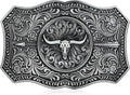 Men's Western Belt Buckle - Turquoise Texas Longhorn Bull Design for Cowboy & Rodeo Style
