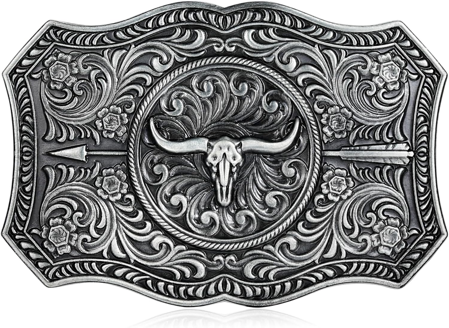 Men's Western Belt Buckle - Turquoise Texas Longhorn Bull Design for Cowboy & Rodeo Style
