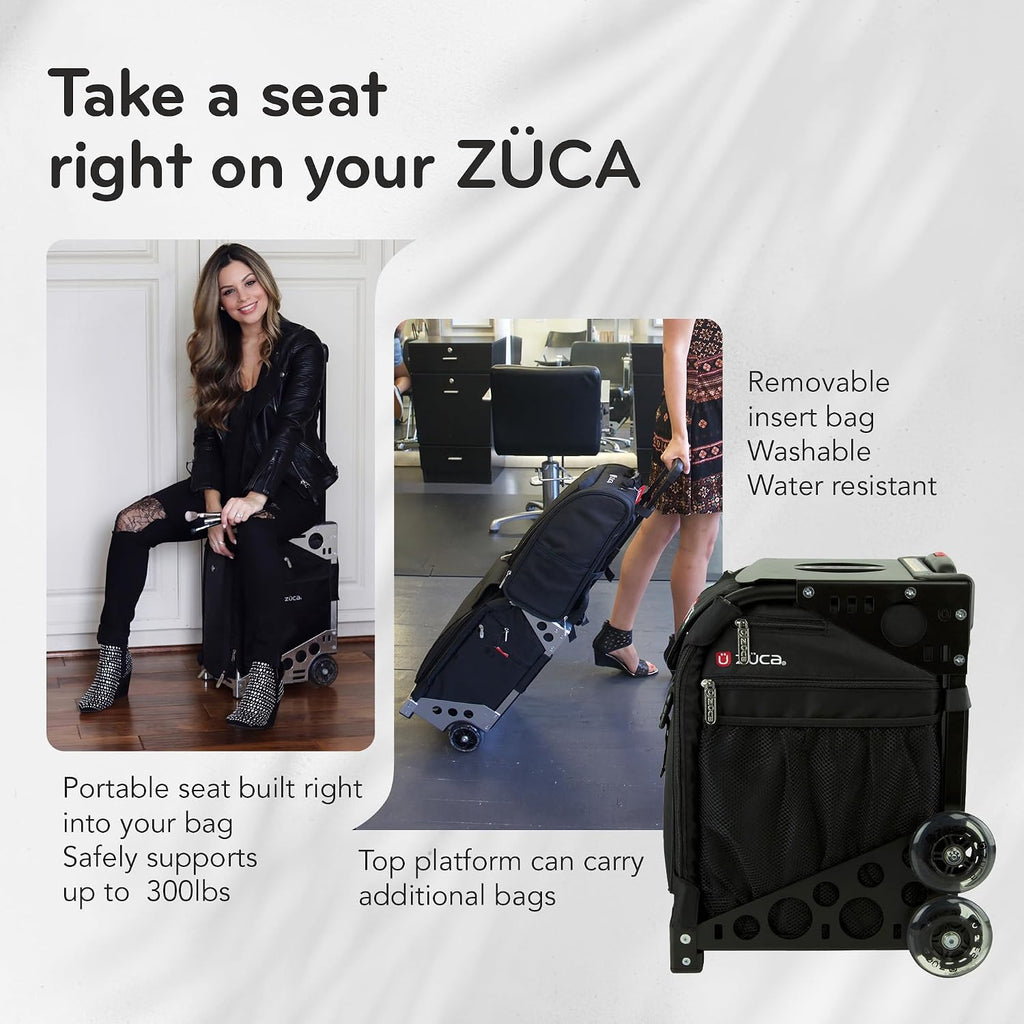 ZUCA Travel Cases for Artists & Professionals - Makeup Case with 4 Vinyl Utility Pouches, Travel Cover, 41' Telescoping Handle, Rolling Wheels & Sturdy Aluminum Frame for Makeup Artists and Creatives
