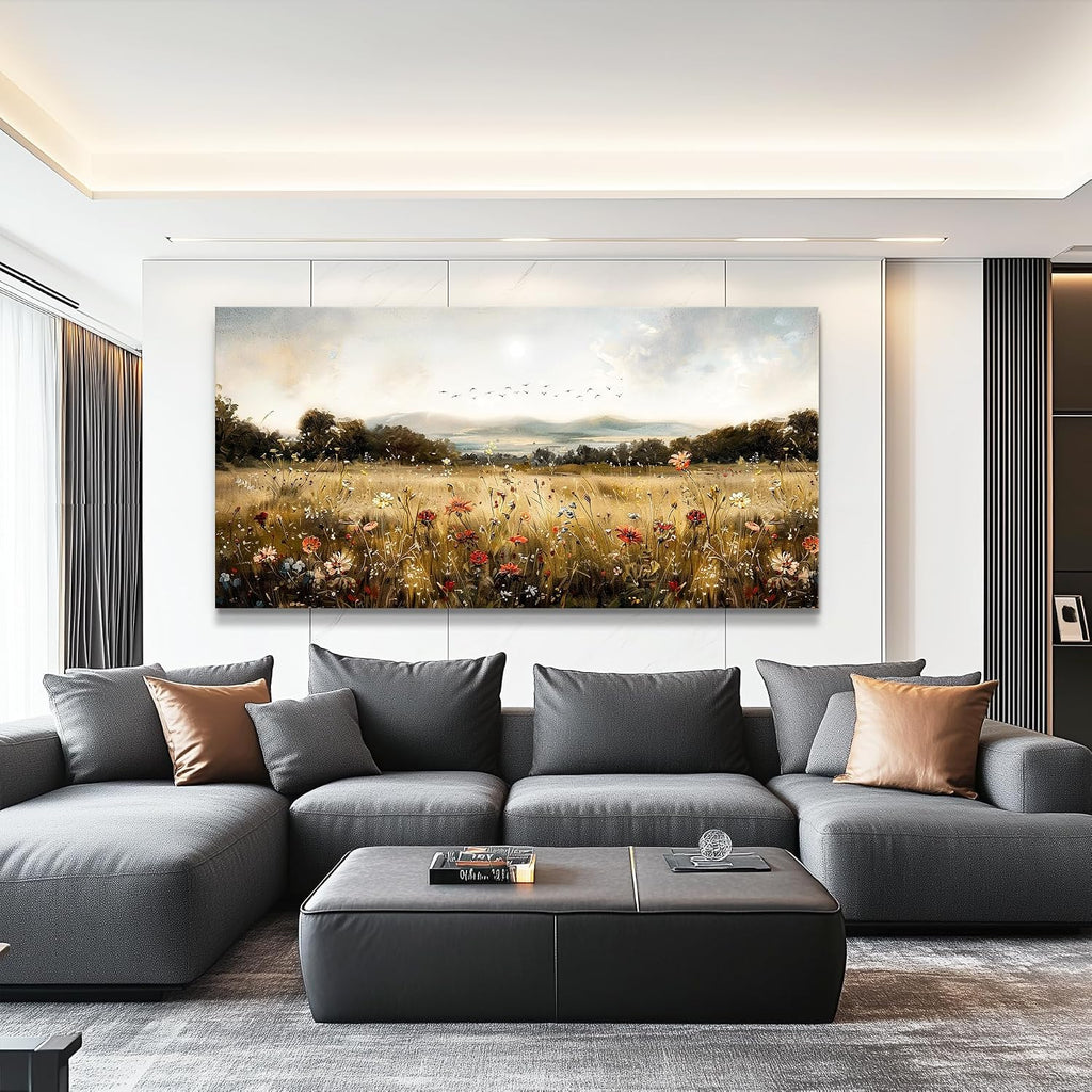KELIYUAN Large Wall Canvas Picture Aesthetics Vintage Lawn Painting With Printed Wall Art For Restaurant Classical Landscape Wall Decor For Office Living Room Bedroom Home Decoration 30 X 60 Inches