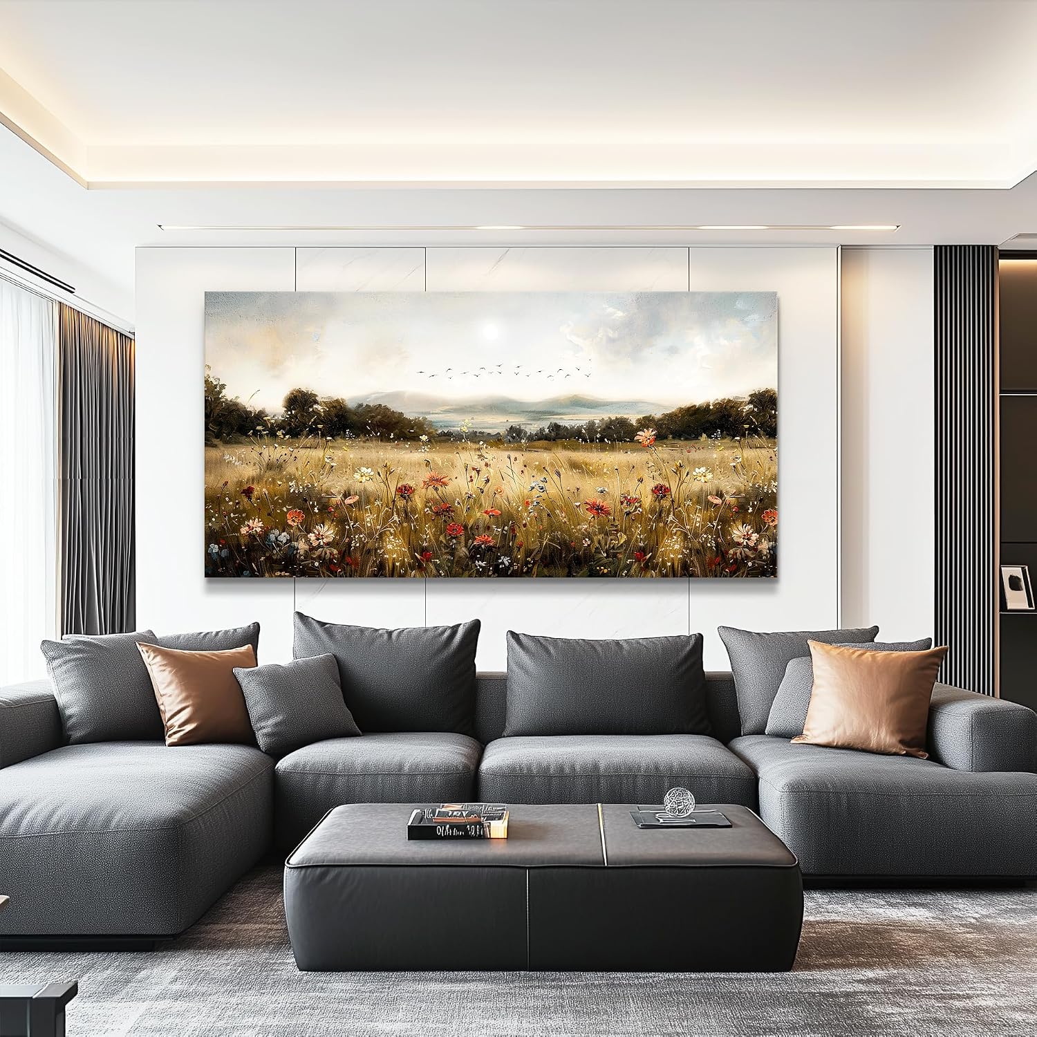 KELIYUAN Large Wall Canvas Picture Aesthetics Vintage Lawn Painting With Printed Wall Art For Restaurant Classical Landscape Wall Decor For Office Living Room Bedroom Home Decoration 30 X 60 Inches