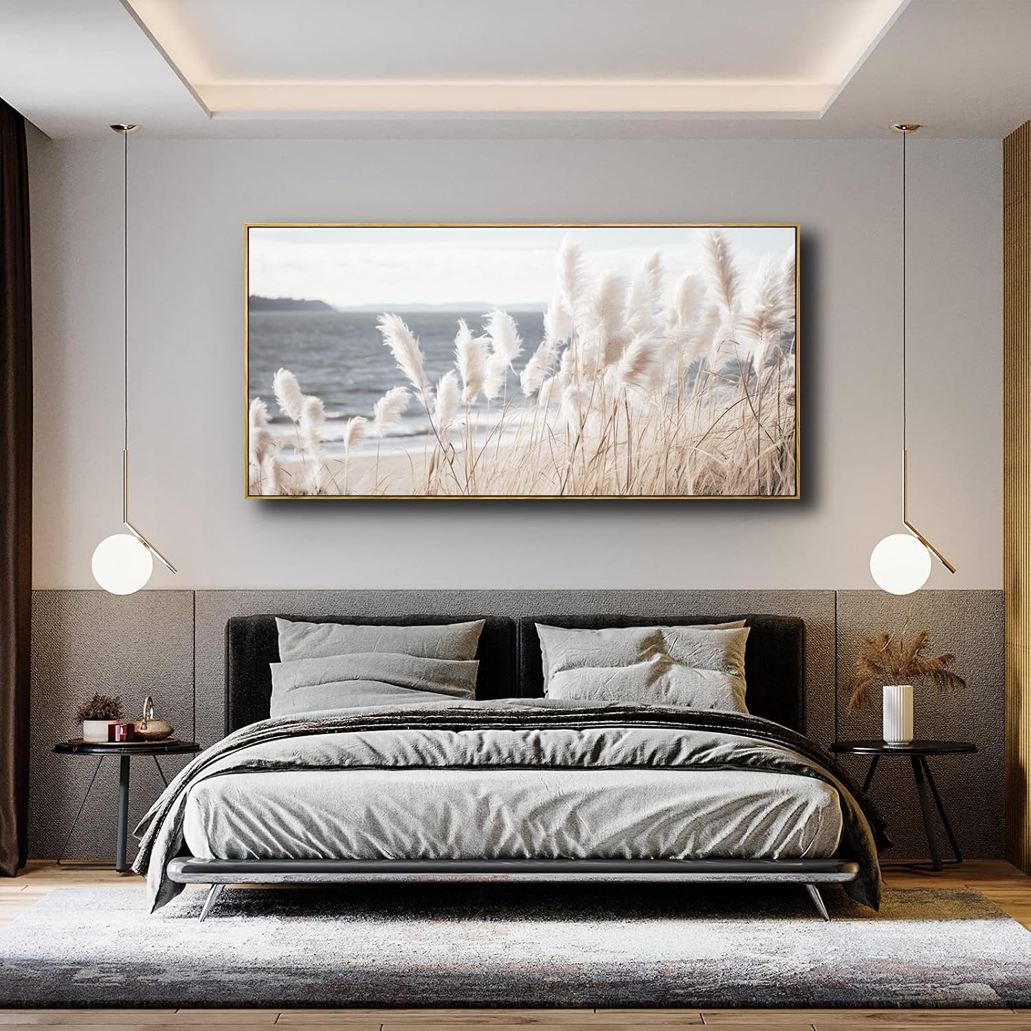 Framed Wall Art Artwork Decor Nature Canvas Painting ReedSeascape Wall Decor for Bedroom Living Room Decoration Home Kitchen Office 24' x 48'