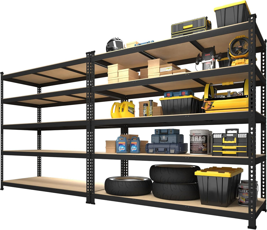PrimeZone 2 Pack Storage Shelves 48' x 24' x 72' - 5 Tier Heavy Duty Adjustable Garage Storage Shelving, Metal Storage Utility Rack Shelf Unit for Warehouse Pantry Closet Kitchen, Black