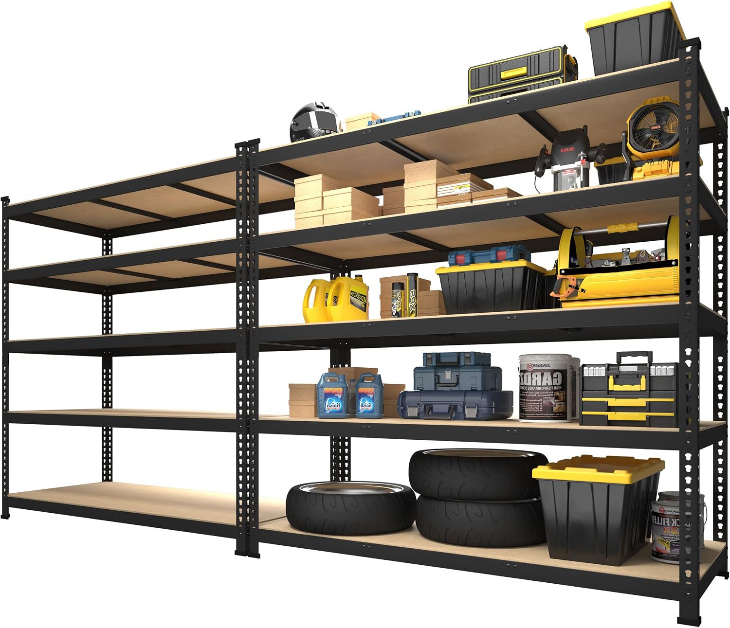 PrimeZone 2 Pack Storage Shelves 48' x 24' x 72' - 5 Tier Heavy Duty Adjustable Garage Storage Shelving, Metal Storage Utility Rack Shelf Unit for Warehouse Pantry Closet Kitchen, Black