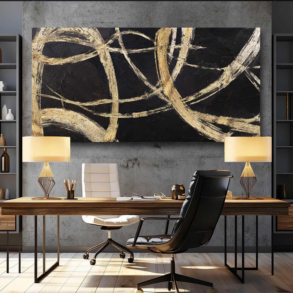VAYIMDH Black And Gold Pictures for Living Room Black Wall Decor Minimalist Wall Decorations Abstract Wall Paintings 29'x 58' for Office