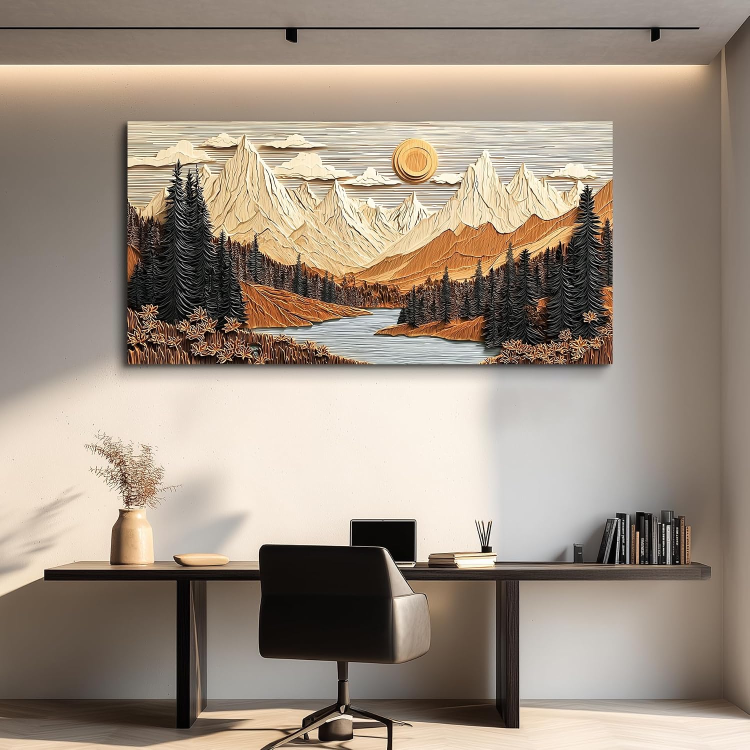 JUDASJART Canvas Wall Art For Living Room Large Wall Decor For Office Bedroom Decorations Mountain Lake Landscape Pictures Abstract Painting Artwork Room Wall Mural Aesthetic Home Decor 30x60 In