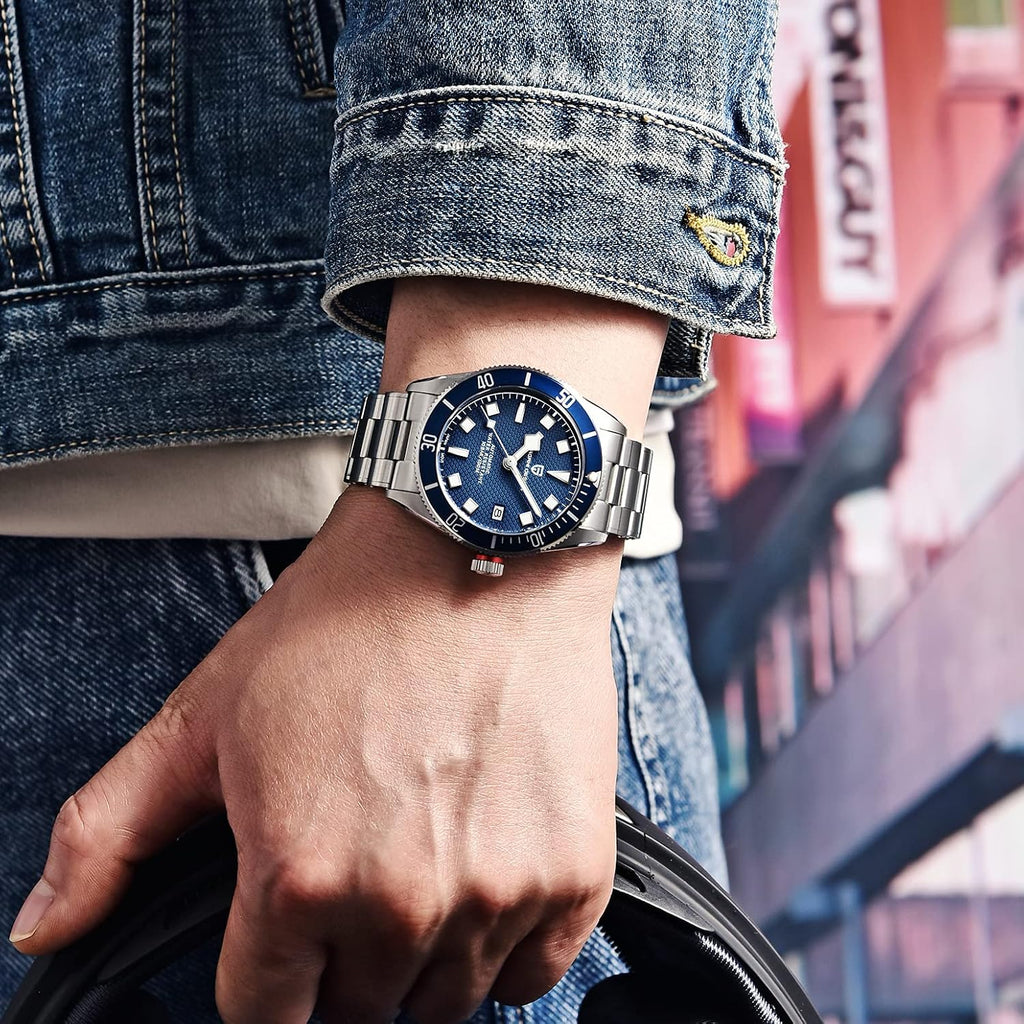 HaiQin Pagani Design 1671 V2 Classic Men's Automatic Watches Japanese NH35A Self-Winding Movement 100M Waterproof Mechanical Watch, Stainless Steel Aluminum Bezel Fashion Business Luminous Watch Date