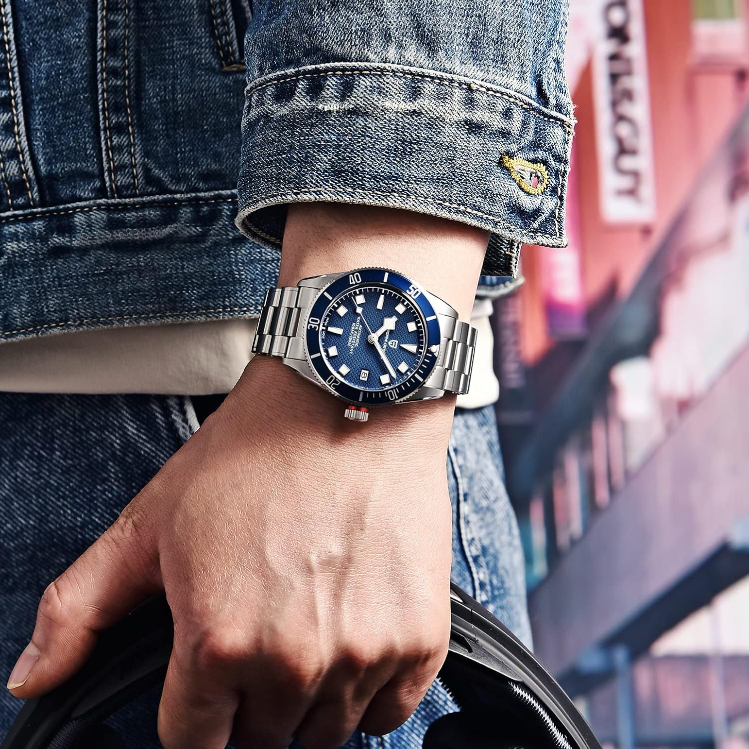 HaiQin Pagani Design 1671 V2 Classic Men's Automatic Watches Japanese NH35A Self-Winding Movement 100M Waterproof Mechanical Watch, Stainless Steel Aluminum Bezel Fashion Business Luminous Watch Date