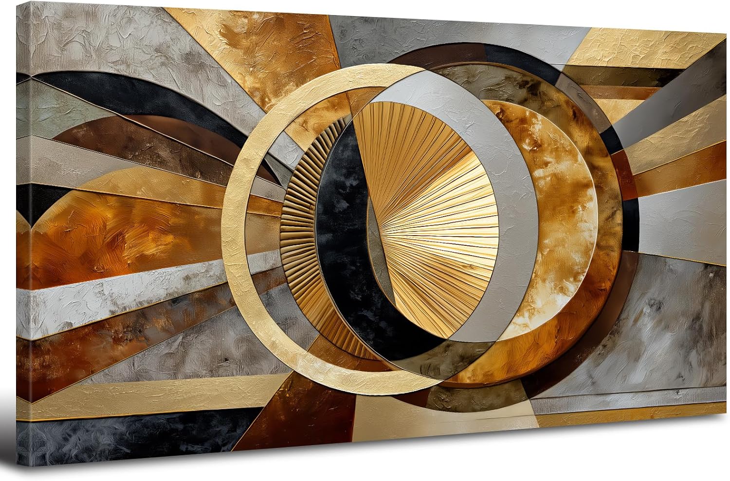 Big Abstract Wall Art Geometric Line Canvas Prints Pictures Modern Office Wall Decor Black and Gold Gray Stroke Ink Painting Mid Century Artwork Poster for Living Room Office Home Decorations 75x147cm
