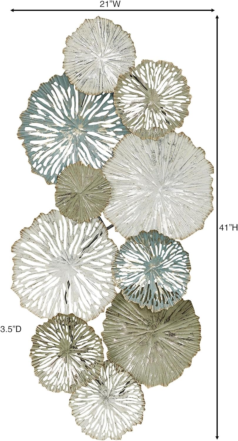 Touch of Class Silas Abstract Metal Wall Art - Sage Green, Slate Blue, Ivory - Dimensional Designs - Circle Collage Sculptures for Bedroom, Living Room, Kitchen - Horizontal Metallic Artwork