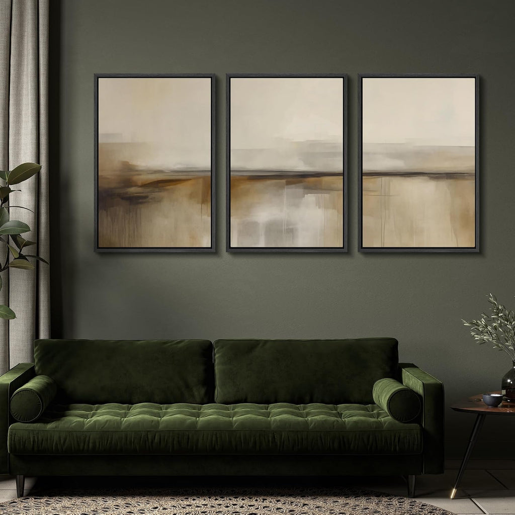 SIGNFORD Framed Canvas Print Wall Art Set Desert Haze Abstract Neutral Beige and Brown Illustrations Modern Art Relax/Calm for Living Room, Bedroom, Office - 24'x36'x3 Black