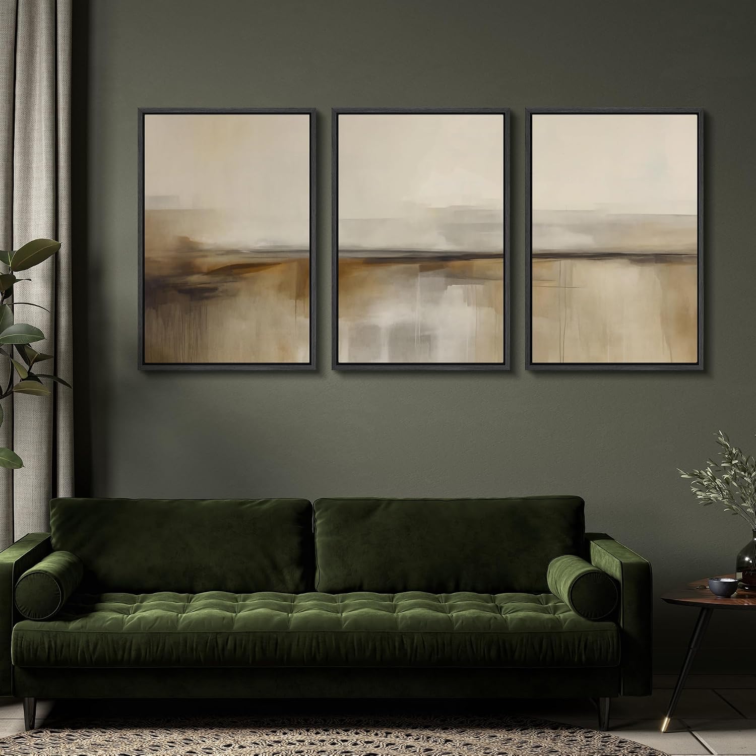 SIGNFORD Framed Canvas Print Wall Art Set Desert Haze Abstract Neutral Beige and Brown Illustrations Modern Art Relax/Calm for Living Room, Bedroom, Office - 24'x36'x3 Black