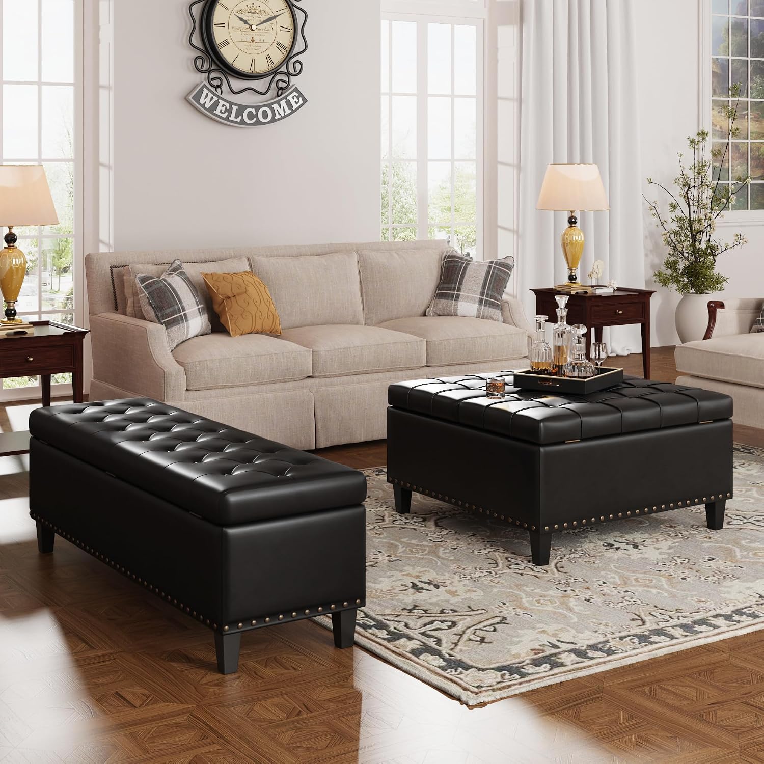 FiveWillowise Storage Ottoman Bench,51-Inch Large Storage Bench for Bedroom End of Bed, 30 Gallons Faux Leather Ottoman with Storage for Bedroom, Living Room, Entryway, Black