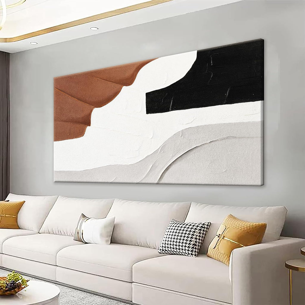 White Wall Art Large Abstract Wall Art Geometric Brown Color Block Canvas Art Wall Decor Painting Artwork Canvas Simple Picture Artwork Decorations For Living Room Bedroom Office Home Decor 29' X 58'