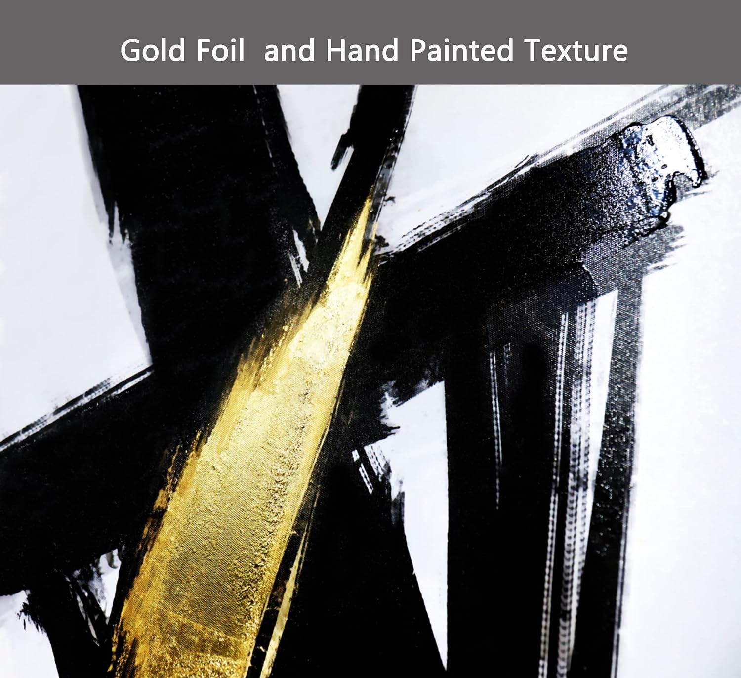 Sofoney - Gold Framed Black and Gold Abstract Wall Art 3D Textured Black and White Canvas Wall Decor with Gold Foil for Living Room Bedroom Office, Large 3 Piece Modern Home Decor, 20'x30'x3 Panels