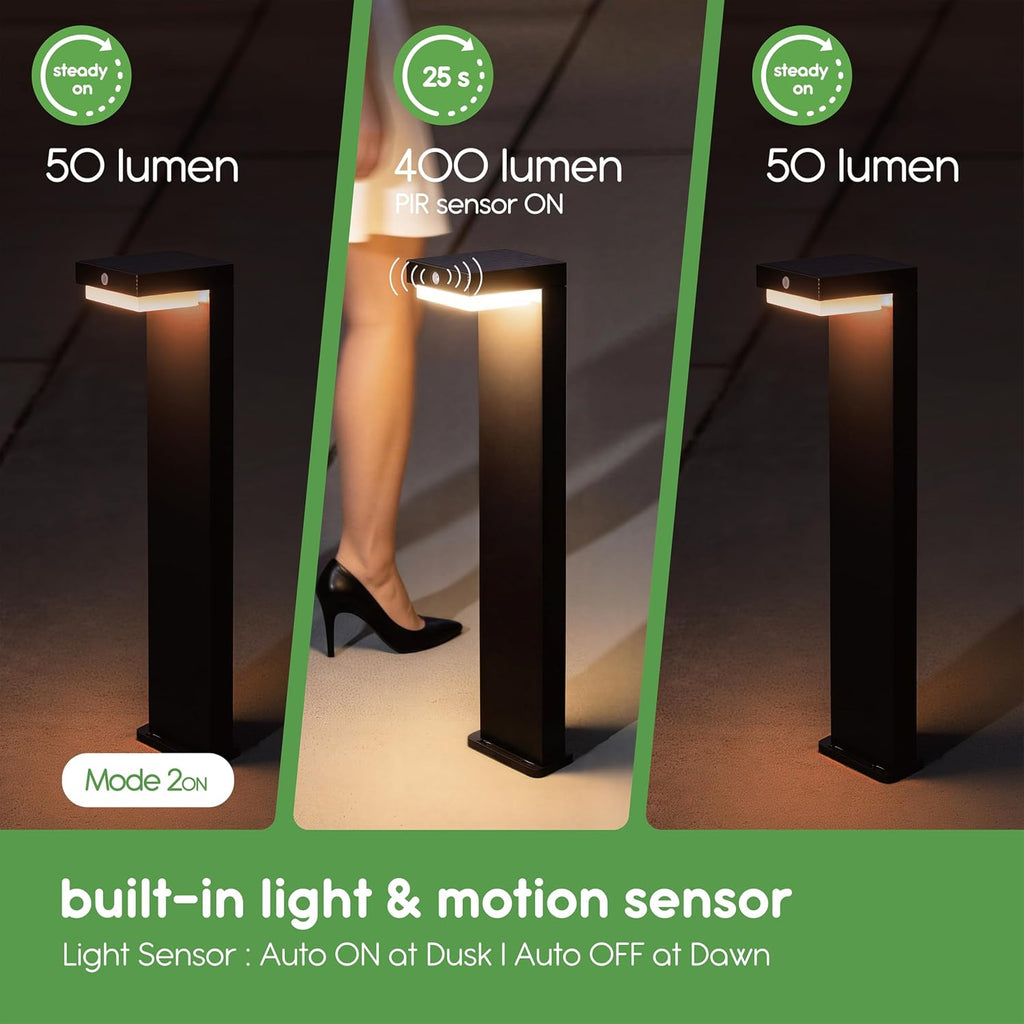 20.5' Solar Pathway Lights - Walkway Solar Lights for Outside - PIR Sensor & Two Lighting Modes - Rechargeable Battery Lasts Up to 55 Hours - 3000K - IP44 Weather Resistant - 4 Pack